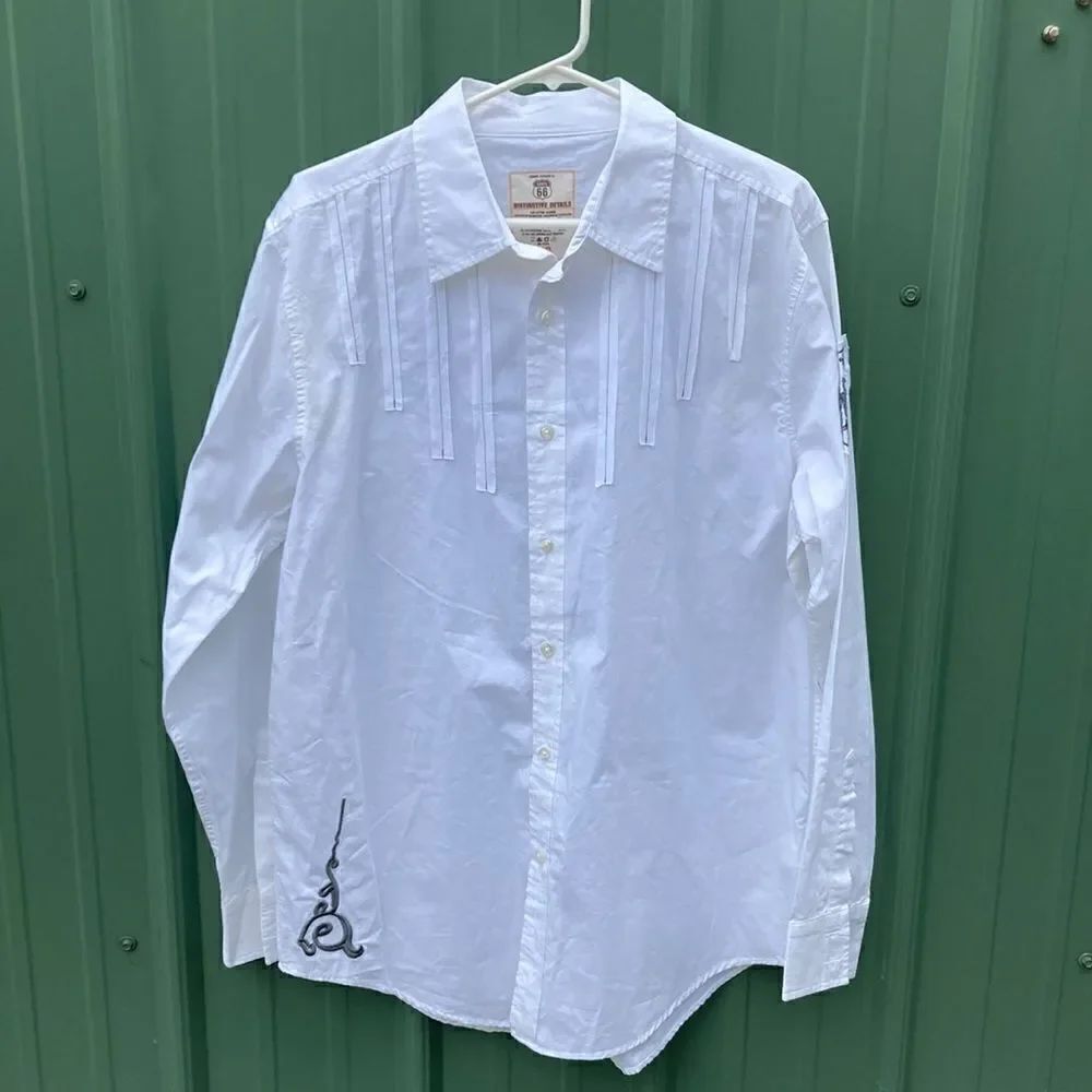 Mens Distinctive Details Long Sleeve Graphic Button Down Cotton Shirt Size L